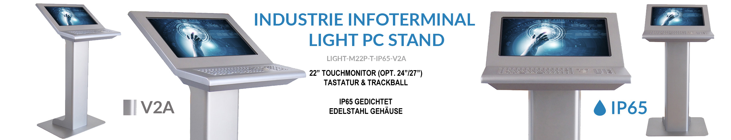 Light Pc Stand Infoterminal Industrie 22 Zoll Touchmonitor Kapazitivem PCAP Touch Banner
