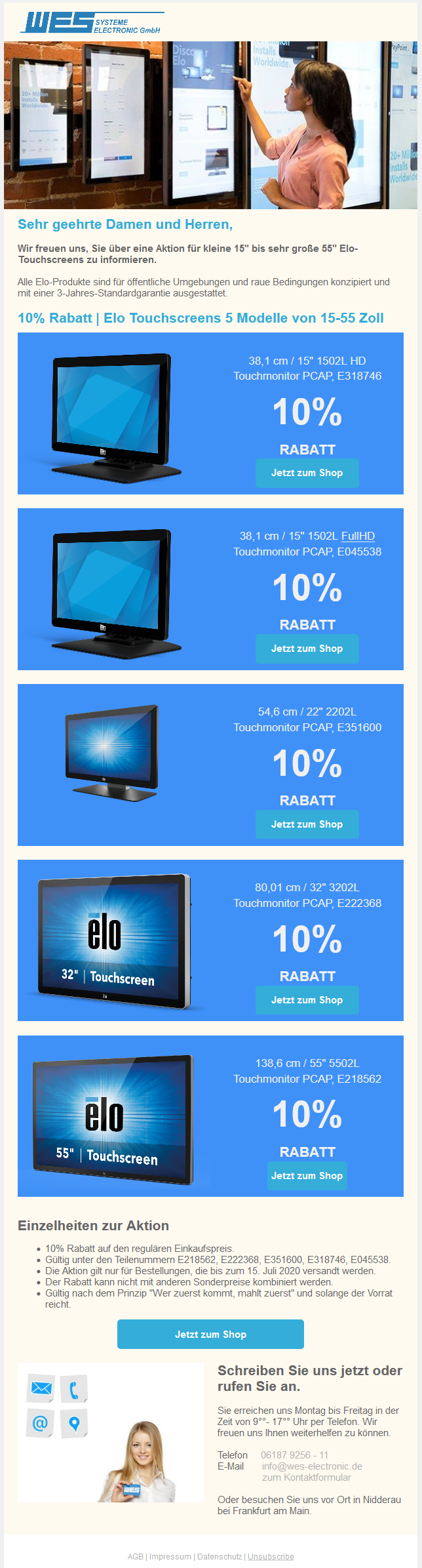 Newsletter 10 Prozent Rabatt Elo Touchscreens 5 Modelle von 15 55 Zoll