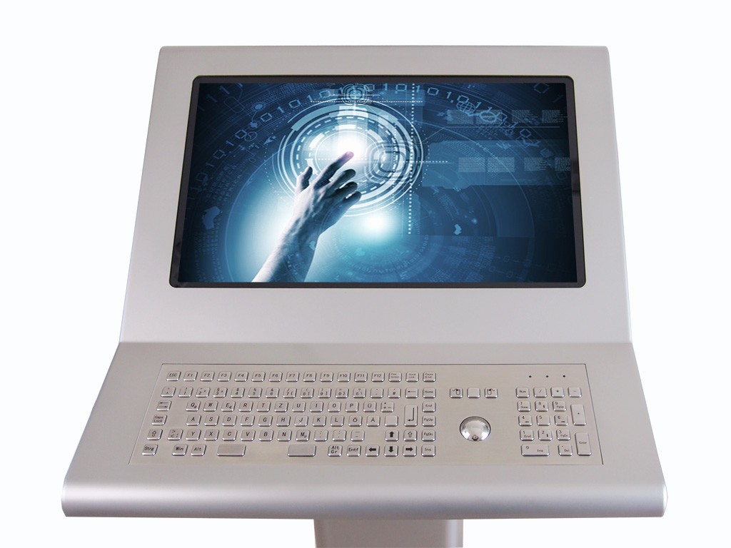 Industrie Edelstahl Infoterminal mit 22" Touchscreen Monitor, Tastatur, IP65 gedichtet