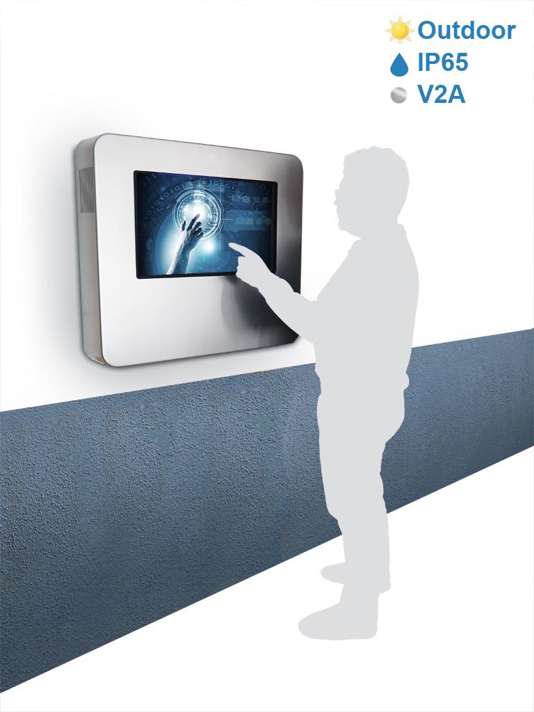 Outdoor Touchmonitor Auf Wand Edelstahl V2A Gehaeuse 24 Zoll Label