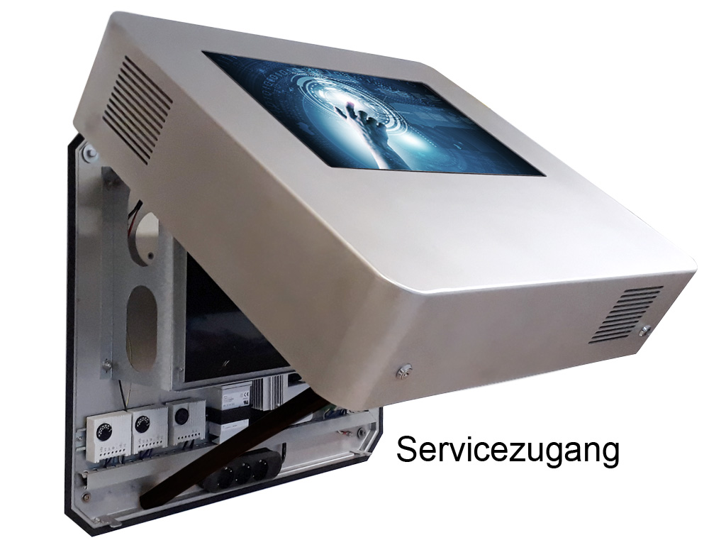 Outdoor Touchmonitor Auf Wand Edelstahl V2A Gehaeuse 24 Zoll Servicezugang 2